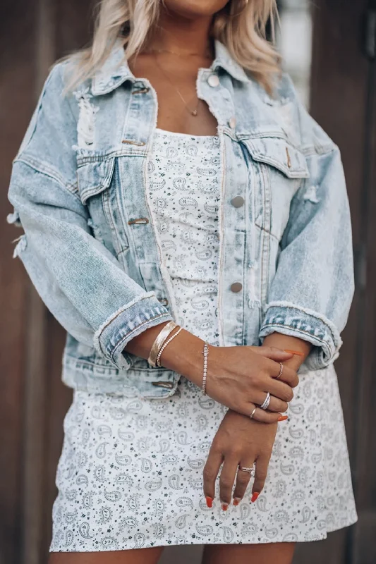 Reduced Prices Distressed Drop Shoulder Denim Jacket