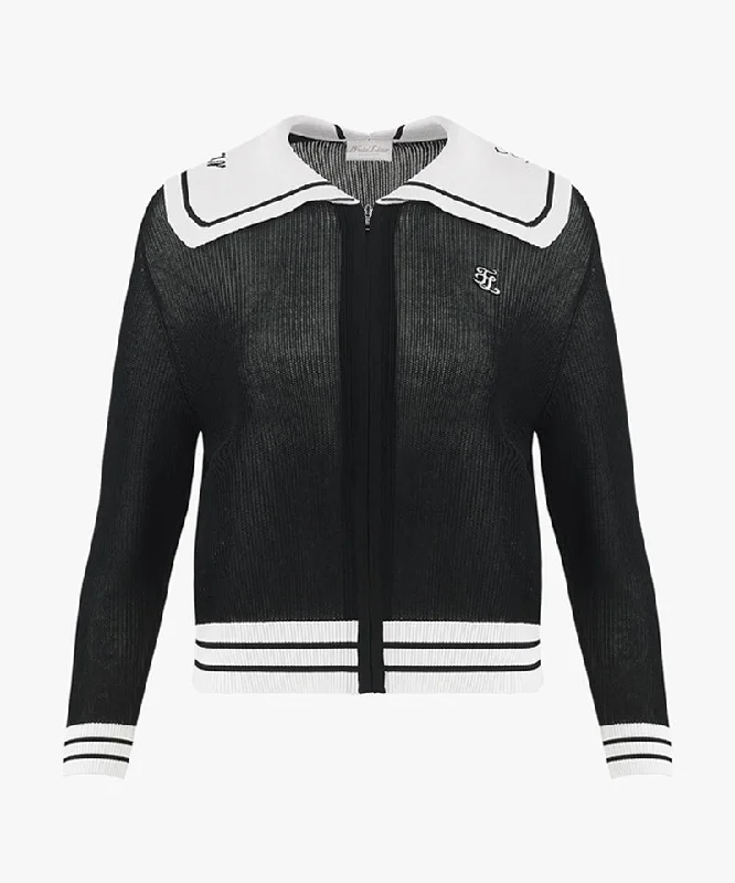 Midnight Madness FAIRLIAR Sailor Collar Mesh Zip-Up - Black