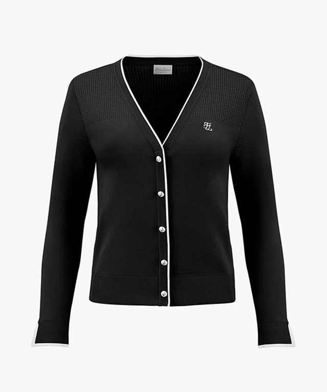 Steals and Deals FAIRLIAR V-Neck Line Color Matching Cardigan - Black