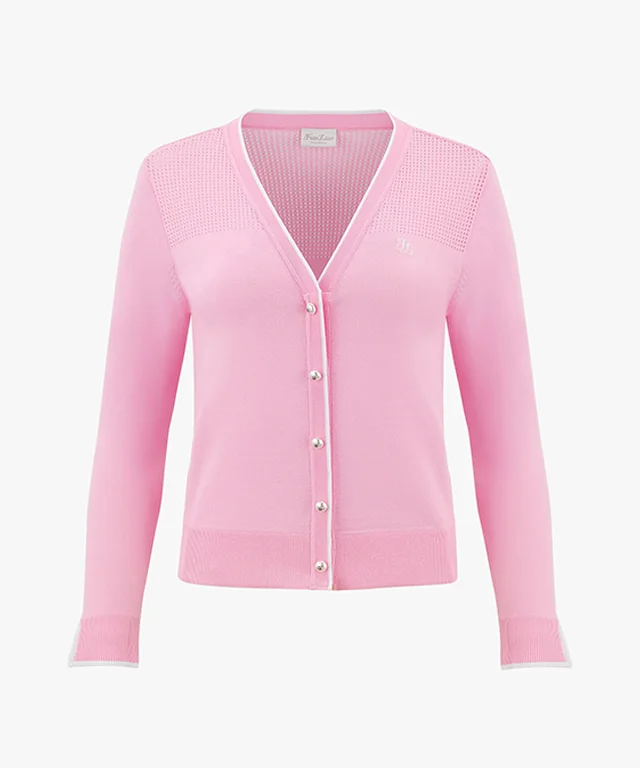 Super Deal FAIRLIAR V-Neck Line Color Matching Cardigan - Pink