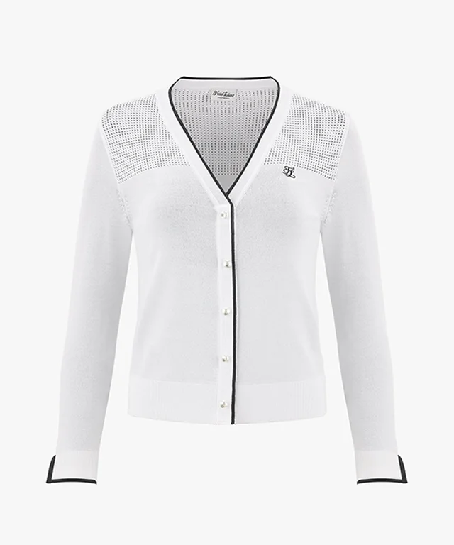 Special Discount FAIRLIAR V-Neck Line Color Matching Cardigan - White