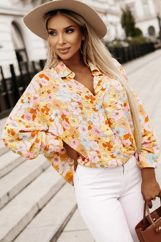 Closeout Floral Collared Neck Long Sleeve Shirt