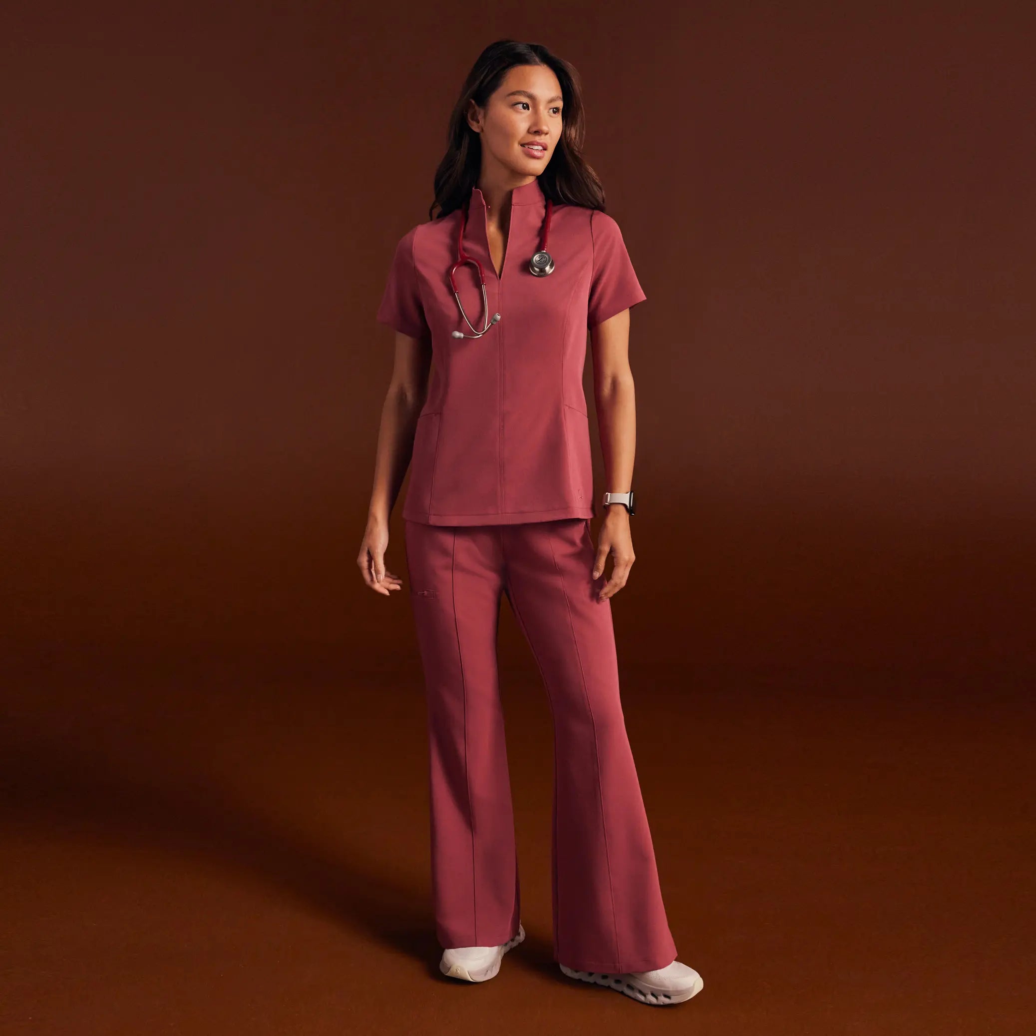 Deal Mania Jaanuu Women's Harper Slim High Waisted Scrub Pant - Mulberry