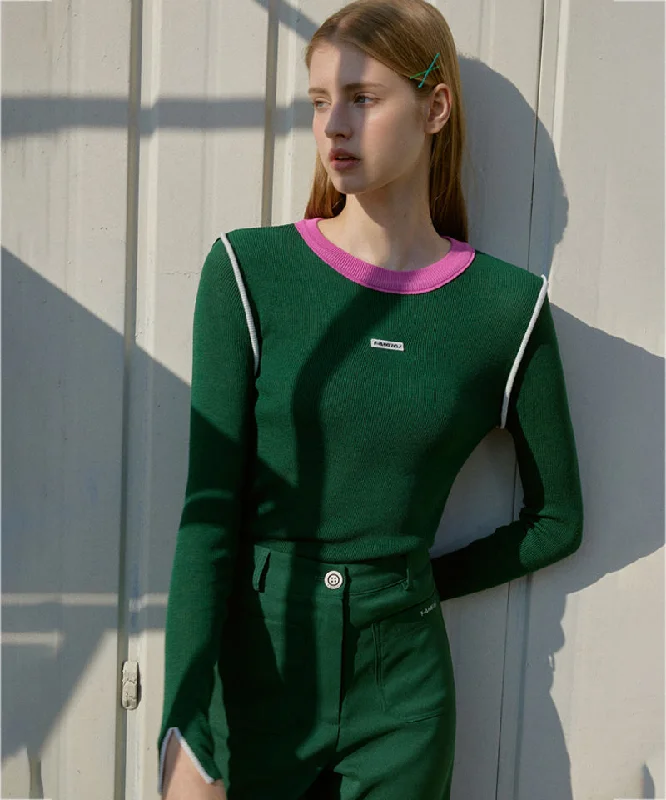 Final Markdown KANDINI Color Block Linen Knit - Green