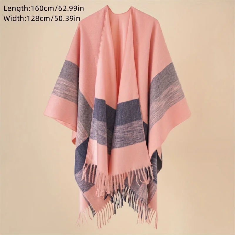 Lowest Prices Ladies Stylish Cardigan Poncho Large Stripes Open Front Outerwear Shawl Autumn Winter Travel Windproof Warm Blanket Cloak Shawl Lowest Prices Ladies Stylish Cardigan Poncho Large Stripes Open Front Outerwear Shawl Autumn Winter Travel Windproof Warm Blanket Cloak Shawl