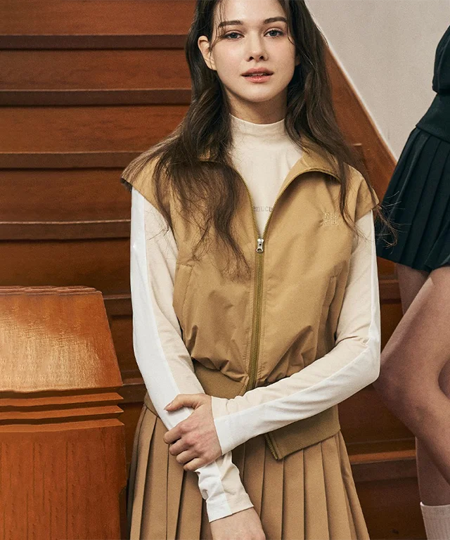 Act Now LENUCU Color Combination Mock Neck Inner Tee - Beige / White