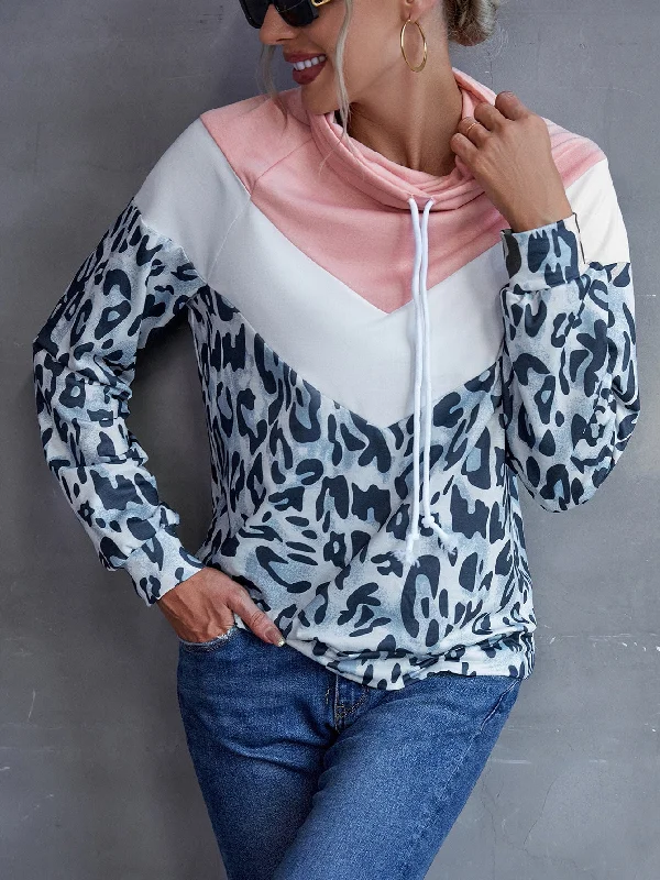 Buy More, Save More Leopard Color Block Drawstring Sweatshirt