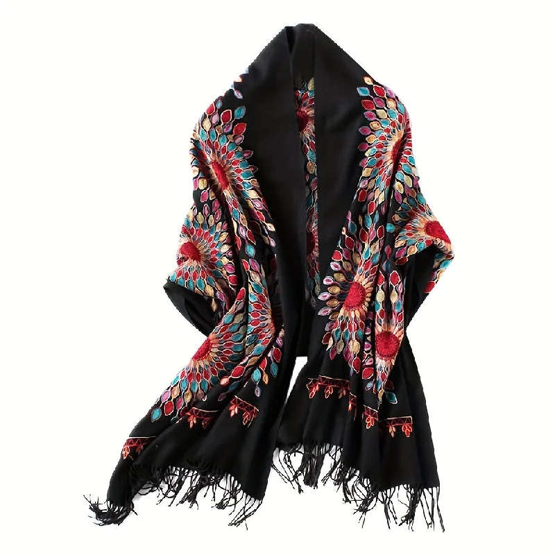 Hurry In Luxurious Oversized Tassel Shawl - Soft Bohemian Floral Pattern, Vintage-Inspired Large Blanket Scarf with Exquisite Embroidery Wraps for Women, Perfect for Stylish Layering and Chic Accessories Hurry In Luxurious Oversized Tassel Shawl - Soft Bohemian Floral Pattern, Vintage-Inspired Large Blanket Scarf with Exquisite Embroidery Wraps for Women, Perfect for Stylish Layering and Chic Accessories