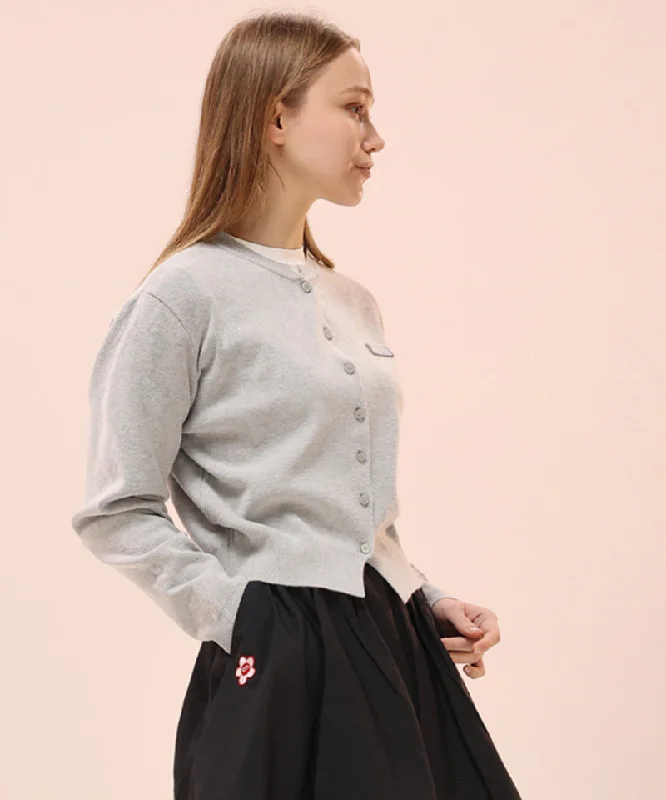 Act Fast MACKY Golf: Logo Patch Knit Cardigan - Gray