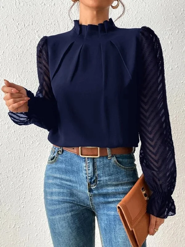 Bargain Bin Mock Neck Flounce Sleeve Blouse