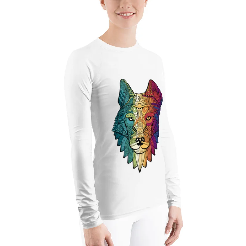 Midnight Madness Multicolored Wolf Performance Rash Guard UPF 50+