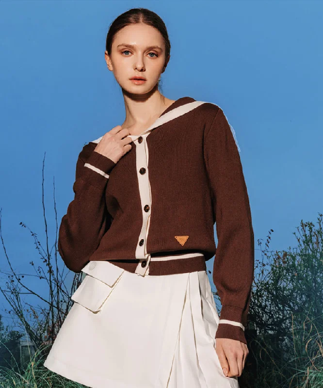 Price Fest OBER Golf Sailor Collar Knit Cardigan - Brown