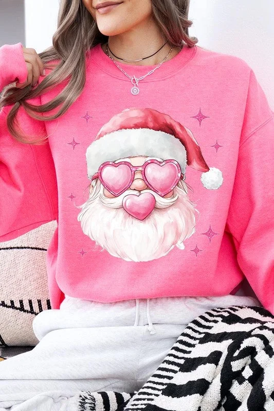 Massive Deals Pink Christmas Santa Graphic Fleece Sweatshirt