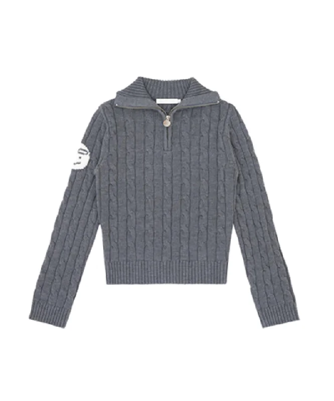 Loyalty Reward PIV'VEE Cable Knit Half Zip Wool Sweater - Heather Gray