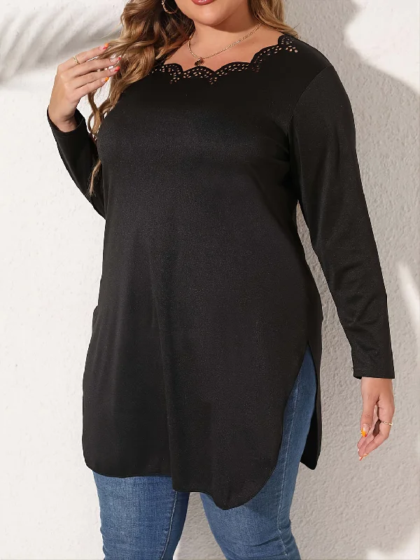 Limited Time Discount Plus Size Slit Long Sleeve T-Shirt