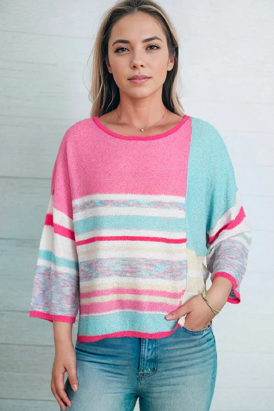 Discount Mania Printed Round Neck Dropped Shoulder Pullover Sweater
