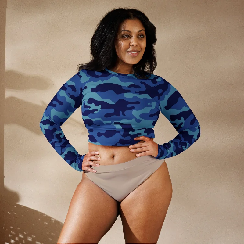 Savings Galore SHE REBEL - Fierce Blue Camo Recycled Crop Top UPF 50+