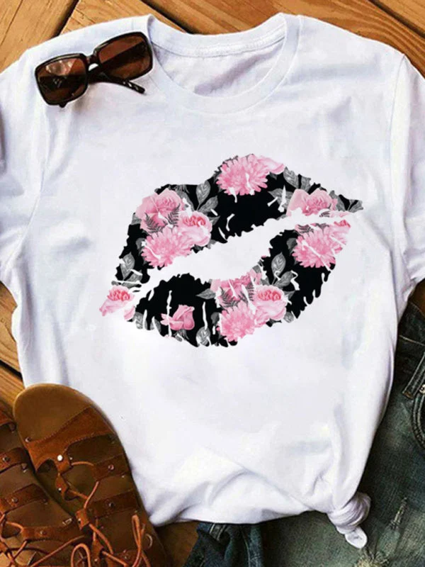 Big Discounts sexy leopard print lips t-shirt round neck short-sleeved T-shirt women's top Big Discounts sexy leopard print lips t-shirt round neck short-sleeved T-shirt women's top