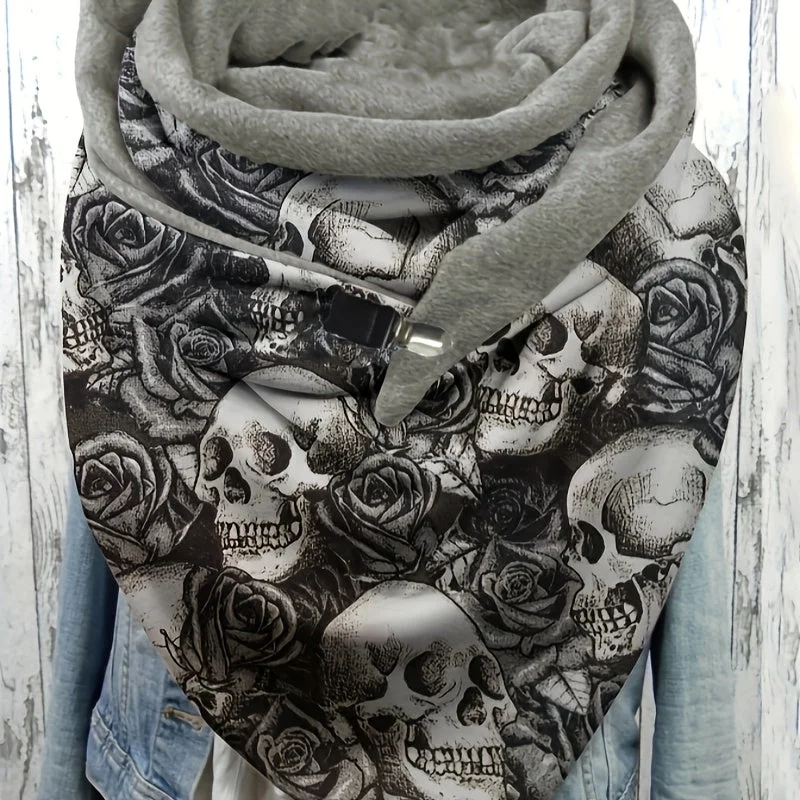 Extra Discounts Skull Head Rose Printed Triangle Scarf Halloween Fleece Lined Warm Buckle Shawl Autumn Winter Coldproof Decorative Wrapped Neck Scarf Extra Discounts Skull Head Rose Printed Triangle Scarf Halloween Fleece Lined Warm Buckle Shawl Autumn Winter Coldproof Decorative Wrapped Neck Scarf