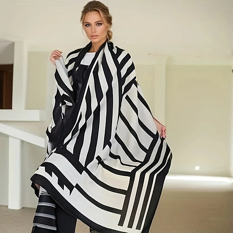 Quick Sale Soft Warm Retro Chic Striped Shawl - Elegant, Thin, Breathable, Cotton Scarf with Sunscreen Protection - Perfect Head Wrap for Women, Ideal for Outdoor Activities Quick Sale Soft Warm Retro Chic Striped Shawl - Elegant, Thin, Breathable, Cotton Scarf with Sunscreen Protection - Perfect Head Wrap for Women, Ideal for Outdoor Activities