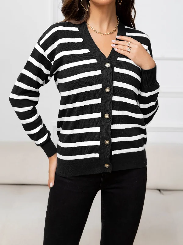 Discount Days Striped Dropped Shoulder V-Neck Knit Top