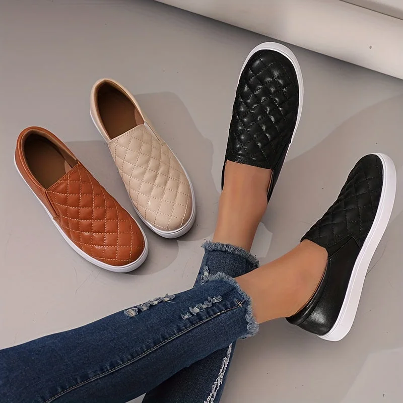 Seasonal Sale Stylish Women's Quilted Loafers - Comfortable Slip-On Shoes with Low Top Design, Solid Color, Breathable, and Soft Insoles for Casual Walking and Skateboarding - Easy to Wear and Remove Seasonal Sale Stylish Women's Quilted Loafers - Comfortable Slip-On Shoes with Low Top Design, Solid Color, Breathable, and Soft Insoles for Casual Walking and Skateboarding - Easy to Wear and Remove