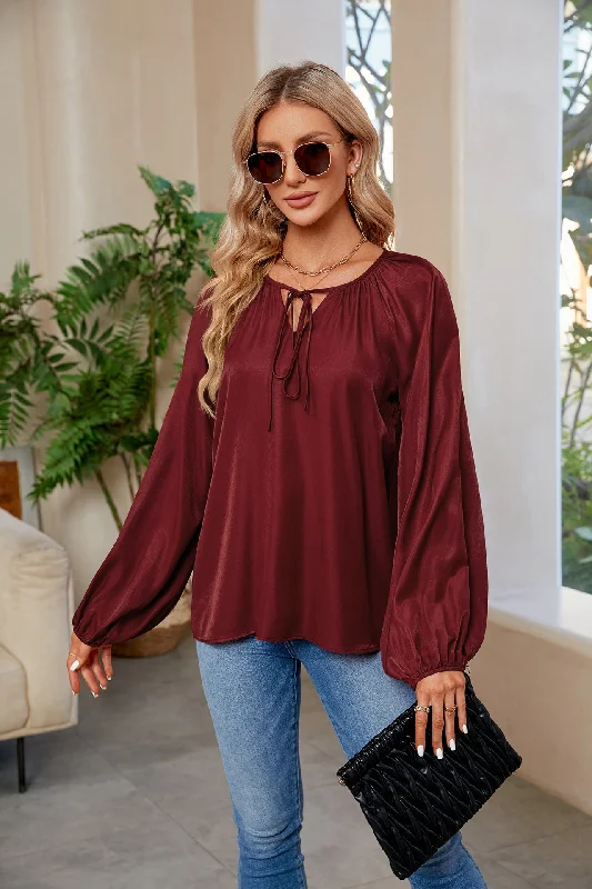 Special Buy Tie Neck Balloon Sleeve Blouse