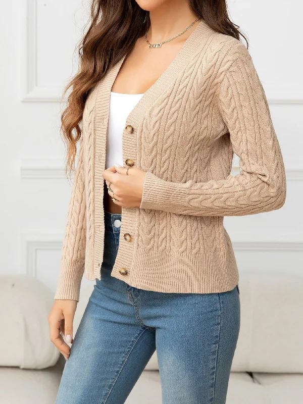 Hot Deal V-Neck Long Sleeve Cable-Knit Buttoned Knit Top