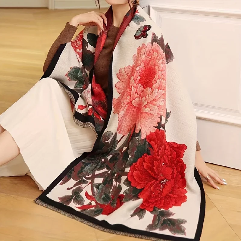 Price Fest Vintage Floral Pattern Soft Shawl Scarf - Elegant, Warm, Fringe, Windproof, Coldproof, Autumn Winter Essential - Perfect for Outdoor Activities, Casual Wear, and Gift Giving Price Fest Vintage Floral Pattern Soft Shawl Scarf - Elegant, Warm, Fringe, Windproof, Coldproof, Autumn Winter Essential - Perfect for Outdoor Activities, Casual Wear, and Gift Giving