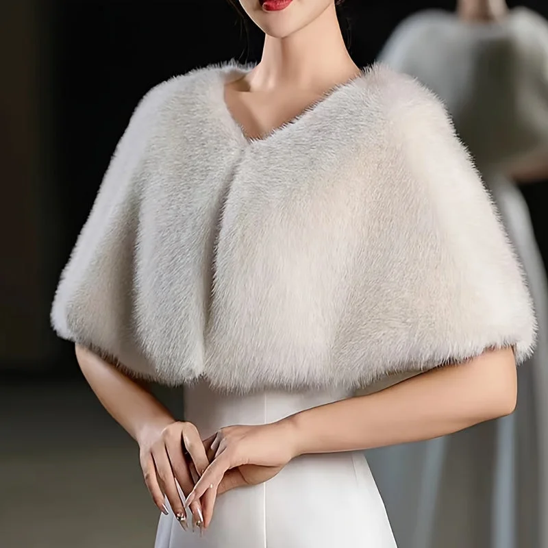 Bonus Savings Vintage Solid Color Faux Fur Small Vest Coat - Windproof, Coldproof, Elegant Bridal Wedding Shawl for Autumn and Winter Outside - Luxurious, Soft, and Plush Cape Bonus Savings Vintage Solid Color Faux Fur Small Vest Coat - Windproof, Coldproof, Elegant Bridal Wedding Shawl for Autumn and Winter Outside - Luxurious, Soft, and Plush Cape