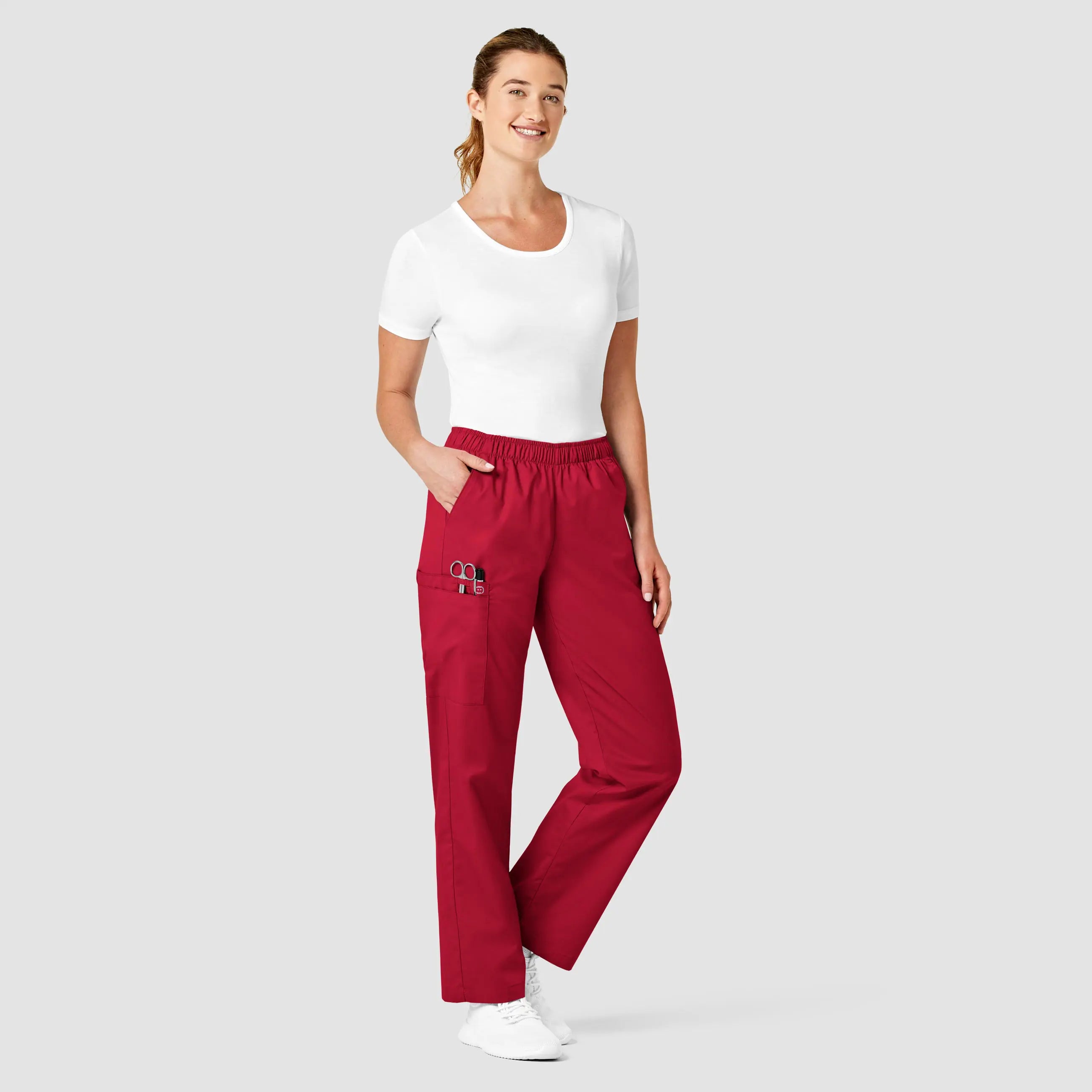 Best Deals Wink Women's Pull-On Cargo Scrub Pant - Red