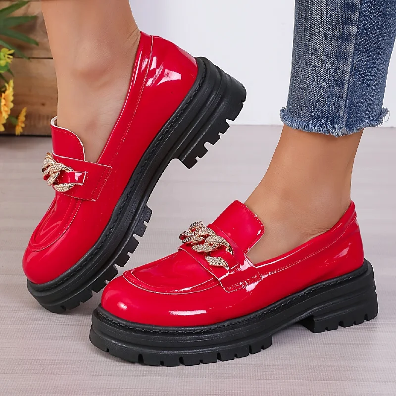 The Best Prices Women's Chain Decor Platform Loafers, Fashion Preppy Style Dress Shoes, Comfortable Slip On Shoes The Best Prices Women's Chain Decor Platform Loafers, Fashion Preppy Style Dress Shoes, Comfortable Slip On Shoes