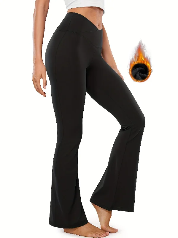 Buy Now Women's Fleece Lined Bootcut Yoga Pants, High Waisted Crossover Workout Warm Flare Leggings For Women, Women's Activewear