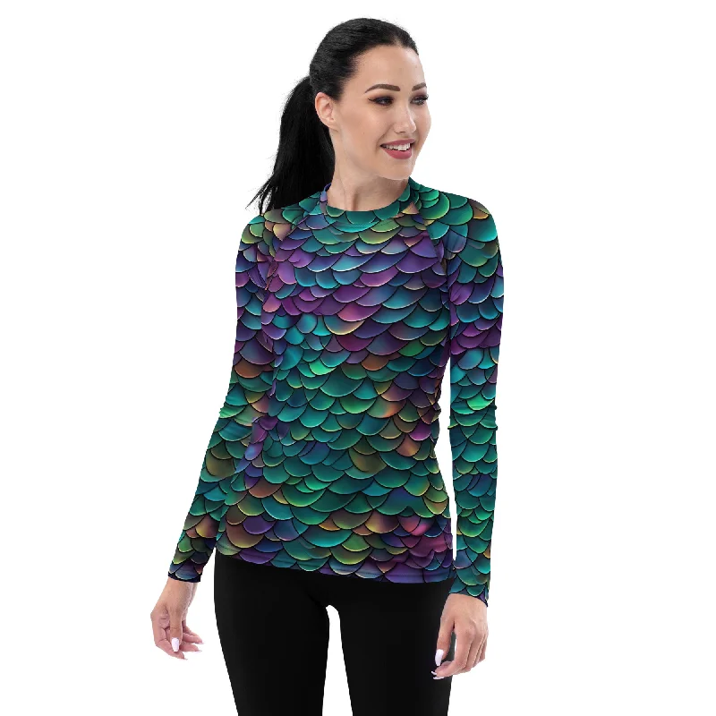 Savings Bonanza Multicolored Dragon Scales Performance Rash Guard UPF 50+