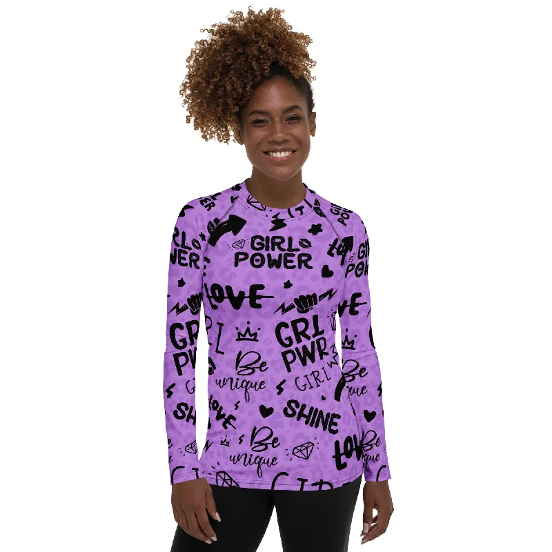 Markdown Madness Purple Girl Power Performance Rash Guard UPF 50+