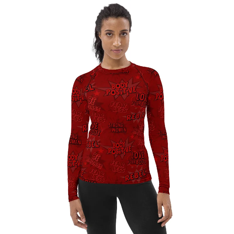 Savings Spectacular Body Positivity Performance Rash Guard in Deep Red UPF 50+