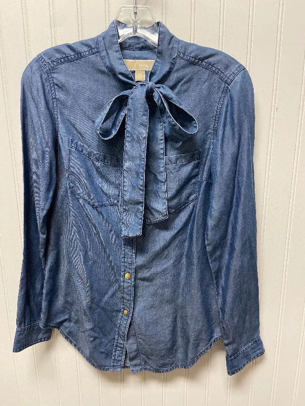 Hurry In Blouse Long Sleeve By Michael By Michael Kors In Blue Denim, Size: Xs