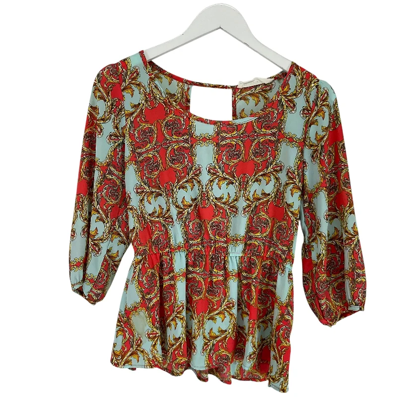 Members Only Top Long Sleeve By Peaches N Cream In Blue & Orange, Size: S