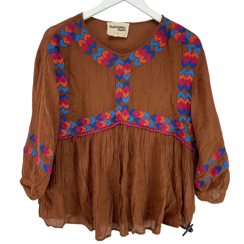 Limited Edition Top Long Sleeve By Savanna Jane In Brown, Size: S