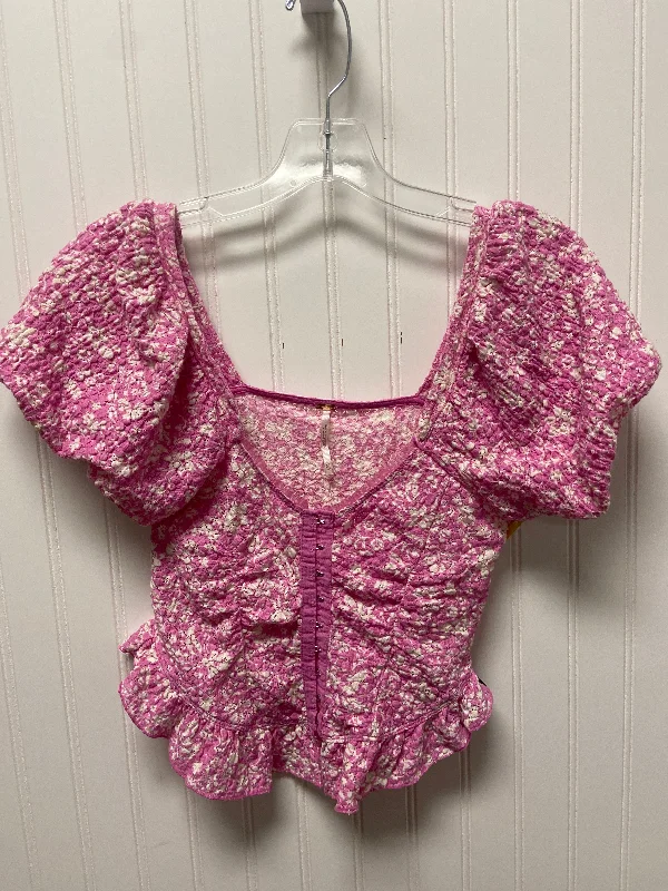 Online Only Top Short Sleeve By Free People In Pink & White, Size: Xs