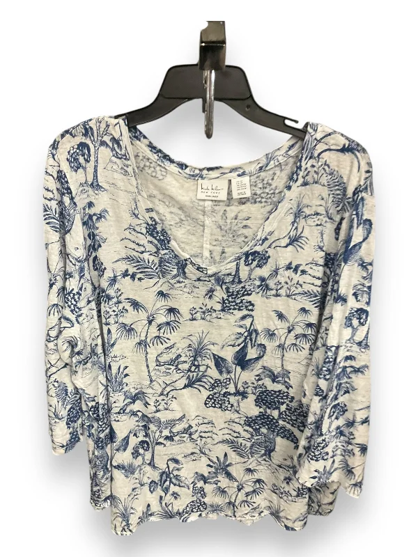 Clearance Event Top Short Sleeve By Nicole Miller In Blue & White, Size: 3x