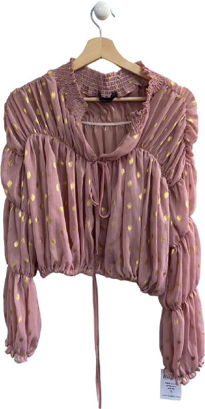 Massive Deals L'Olive Verte Pink and Gold Polka Dot Sheer Smocked Blouse Size S