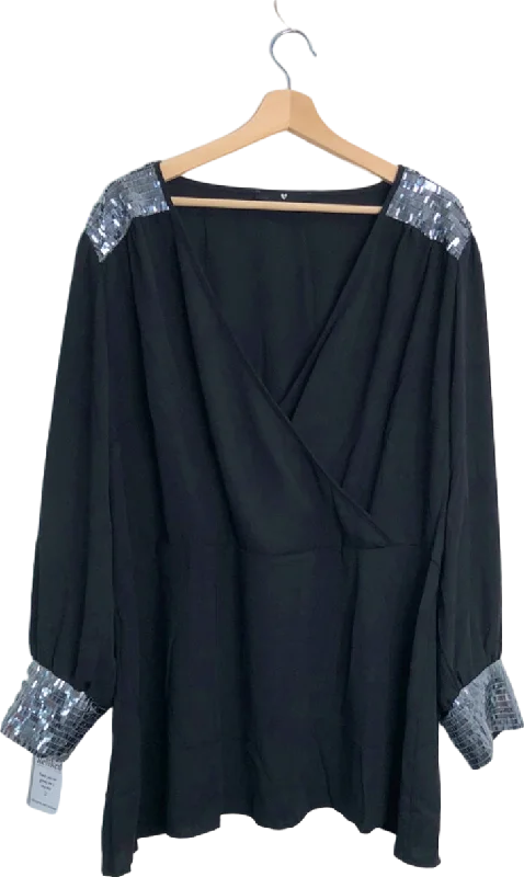 Big Discounts Very Black Sequin Trim Wrap Top UK 10