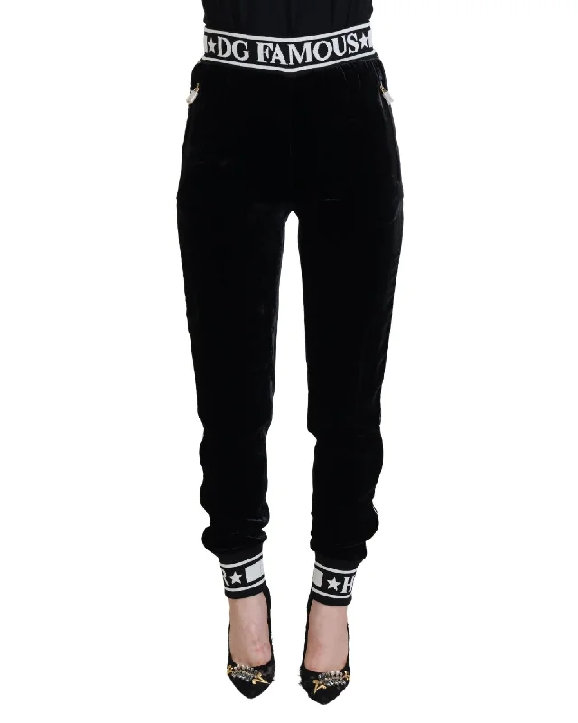 Price Buster Dolce & Gabbana  DG Famous Velvet Jogger Pants - Black