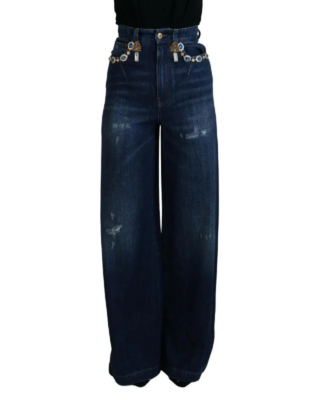 Super Bargain Dolce & Gabbana  High Waisted Wide Leg Jeans with Chain Belt - Blue