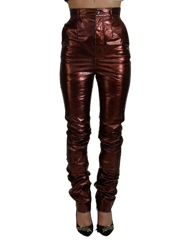 Special Price Dolce & Gabbana  Women's High Waist Skinny Fit Leather Jeans - Burgundy
