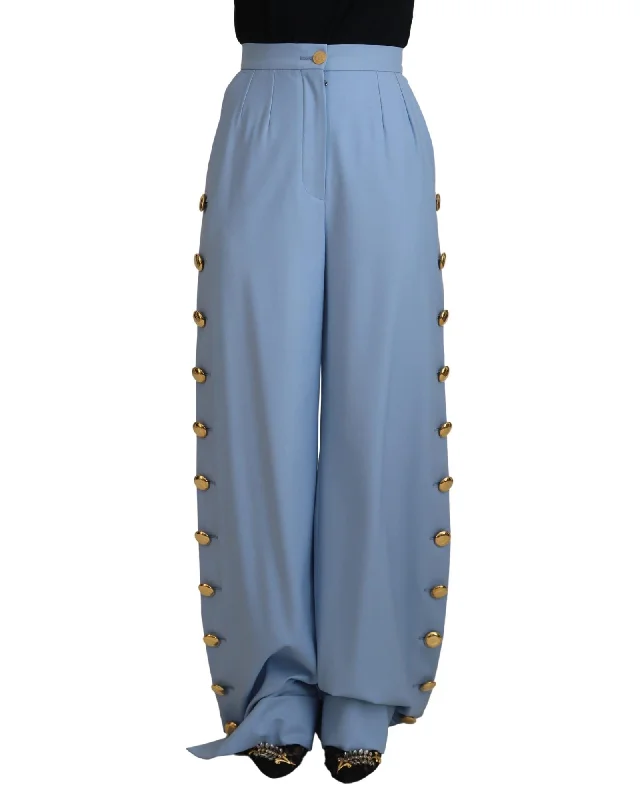 Super Sale Dolce & Gabbana  Women's High Waist Wide Leg Pants - Blue
