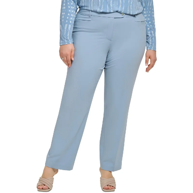 Bonus Savings Plus Womens High Rise Solid Straight Leg Pants