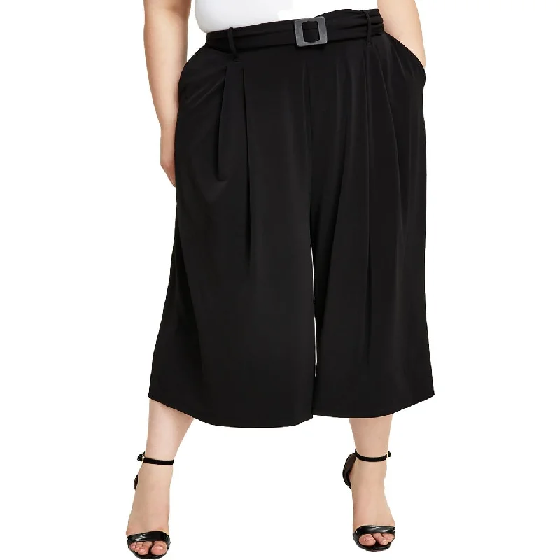 Value Deals Plus Womens Pleated Cropped Wide Leg Pants