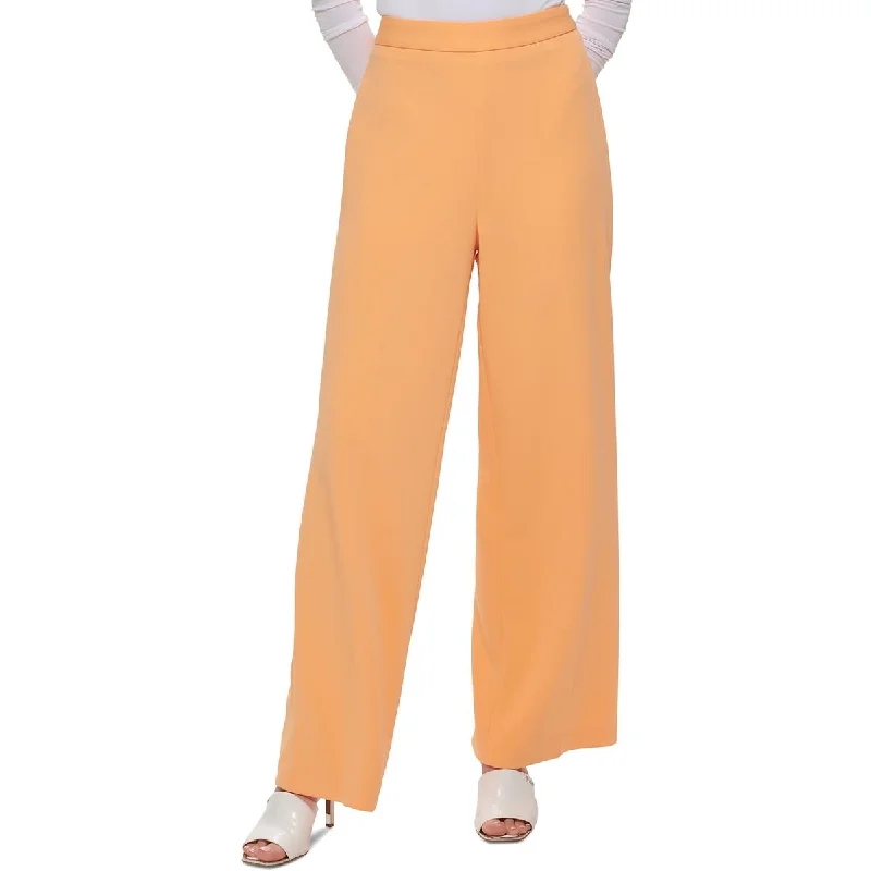 Don’t Miss Out Petites Womens Solid Knit Wide Leg Pants